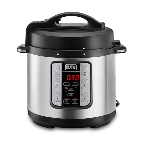 Black & Decker 1000W 6L Electric Pressure Cooker 7in1, With 12 Smart Programs 9 Safety Features Dishwasher Safe with Accessories
