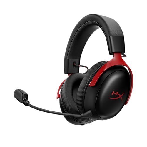 HyperX Cloud III S โ Wireless Gaming Headset for Multi-Platform, 2.4GHz, Bluetooth, Battery Life up to 120 Hours 2.4GHz / 200 Hours Bluetooth, 53mm Angled Drivers, 10mm Detachable Mic, Black-Red