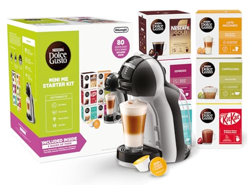 Nescafe Dolce Gusto De'Longhi Mini Single Serve Capsule Coffee Machine Starter Kit, EDG155. BG, Black & Grey