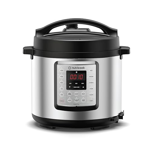 Nutricook Smart Pot Eko, 1000 Watts - 9 In 1 Instant Programmable Electric Pressure Cooker, 6 Liters, 14 Smart Programs, Brushed Stainless Steel/Black, 2 Years Warranty, Silver/Black